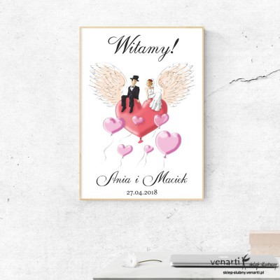 Plakat ślubny Para na sercu