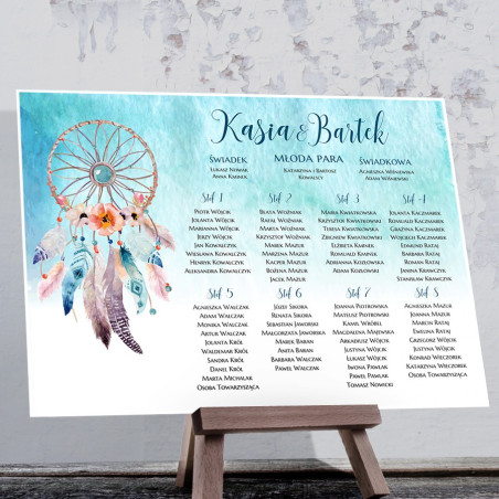 Plan stołu plakat Boho pióra