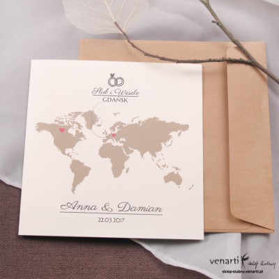 Zaproszenia ślubne Mapa świata