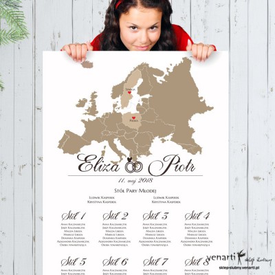 Mapa Europy Ślubny plan stołu plakat