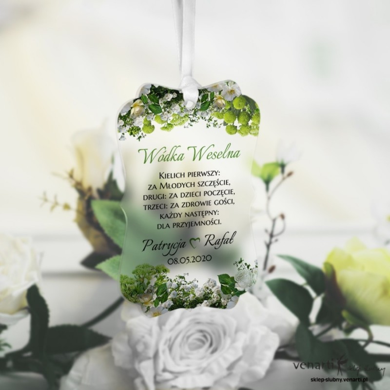 Zawieszki ślubne ozdobne, satynowe pleksi Białe kwiaty