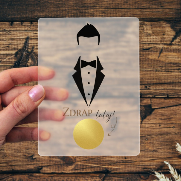 Zdrapka satynowa pleksi: Czy zostaniesz moim świadkiem? Garnitur