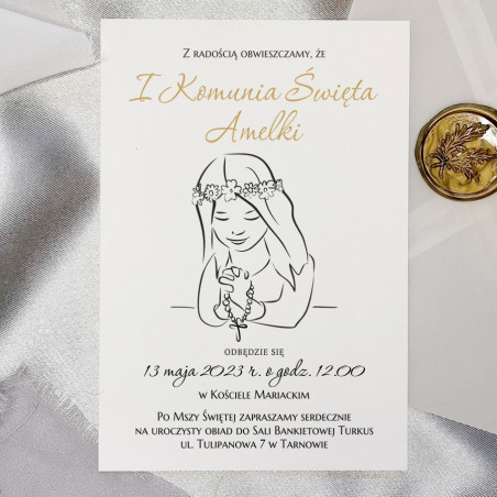 Zaproszenia na I Komunię Świętą Szkic dziewczynki