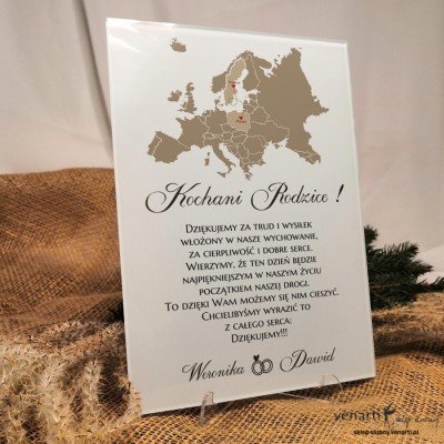 Szklane podziękowania dla Rodziców Mapa Europy