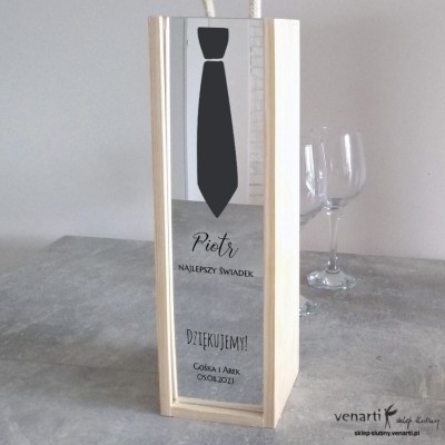 Krawat  Skrzynka na wino z lustrzanym frontem Podziękowanie dla świadka