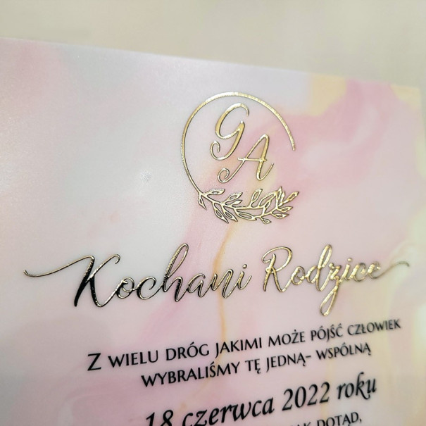 Różowy marmur, złocona, akrylowa prośba o błogosławieństwo