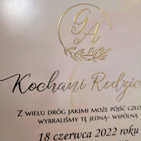 Różowy marmur, złocona, przezroczysta, akrylowa prośba o błogosławieństwo