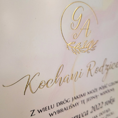 Różowy marmur, złocona, przezroczysta, akrylowa prośba o błogosławieństwo
