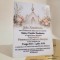 Złocone, akrylowe zaproszenia na komunię z pleksi Kościół w kwiatach